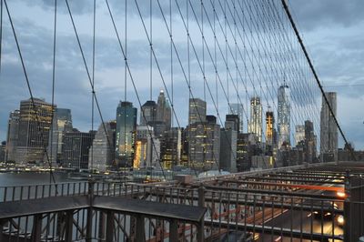 View of suspension bridge in city