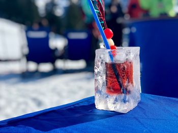 Close-up of drink served on table