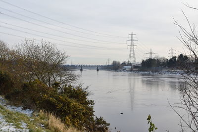 Scenic view of river against sky during winter