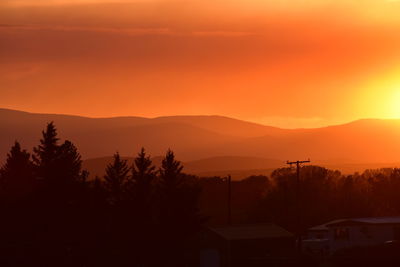 Scenic view of silhouette trees against orange sky