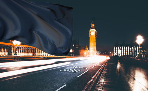 Light trails on road at night