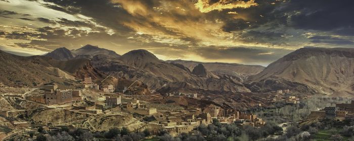 Town of dades gorges, morocco. late in the day.