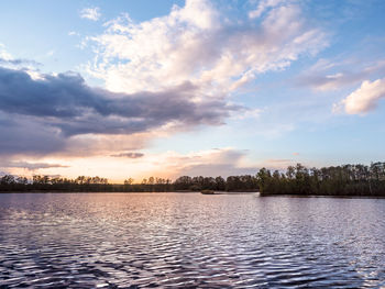 Scenic view of lake against sky during sunset