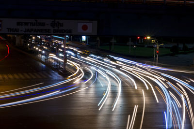 Light trails on road at night