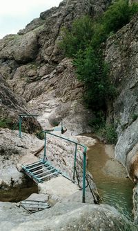 Scenic view of mountain by rock formation