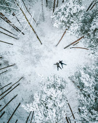 High angle view of snow covered land