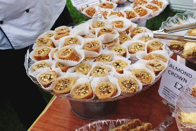 High angle view of dessert on table