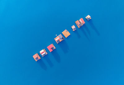 Low angle view of toy on blue background