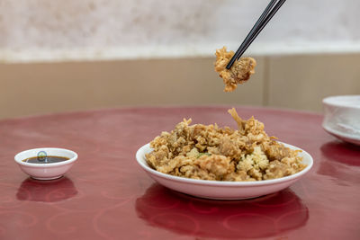 Close-up of food in bowl on table