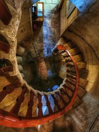 High angle view of spiral staircase in building