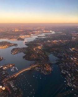 Aerial view of cityscape against sky