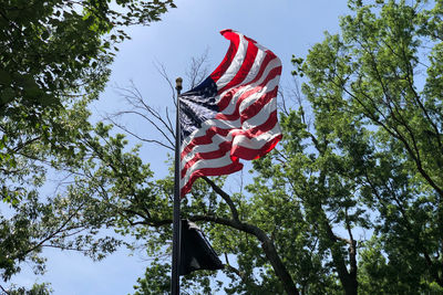 Low angle view of flag on pole against sky