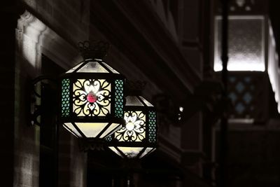 Low angle view of illuminated lantern