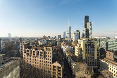 Skyline of milano garibaldi business district with blue sky