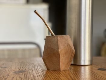 Close up of mate equipment on table.