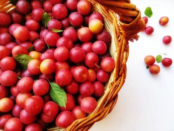 High angle view of fruits in basket