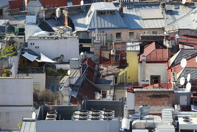 High angle view of industrial buildings in city