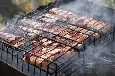 High angle view of barbecue grill