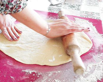 High angle view of woman preparing food