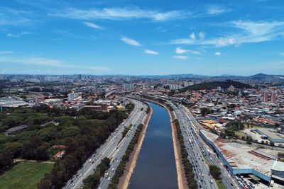 Aerial landscape of highway in the sunny day