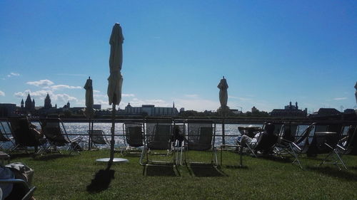 View of calm river in front of built structures