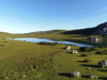 Scenic view of lake against sky