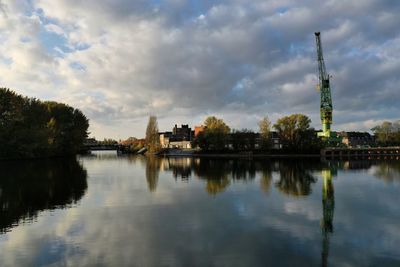 Reflection of buildings in lake