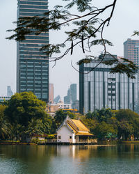 Scenic view of river in city