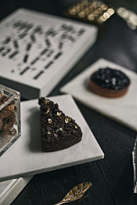 Close-up of chocolate cake on table