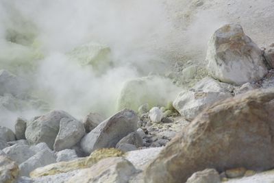 High angle view of sulphur and fumaroles smoke
