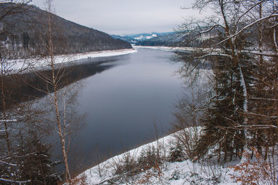 Scenic view of lake against sky during winter