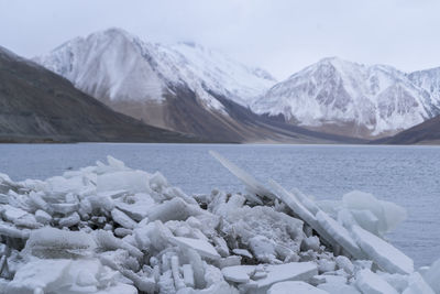 Beautiful view of icebergs in ladakh, global warming and climate change concept
