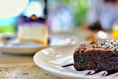 Close-up of cake in plate on table