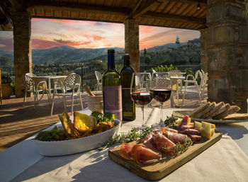 High angle view of food on table in restaurant