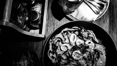 High angle view of food on table