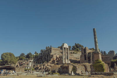 Old temple against clear blue sky