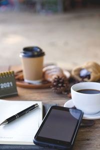 High angle view of coffee on table