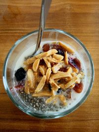 High angle view of food in bowl on table