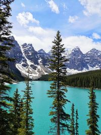 Scenic view of snowcapped mountains and lake against sky