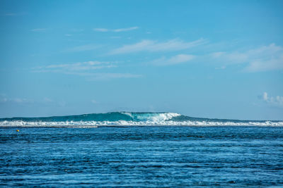 Scenic view of sea against blue sky