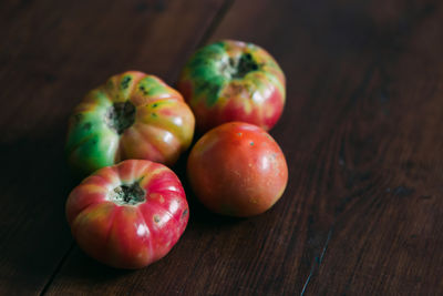 High angle view of apples on table