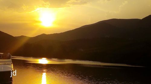 Scenic view of lake against sky during sunset