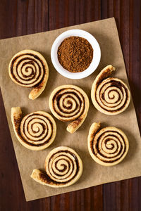 High angle view of cookies on table