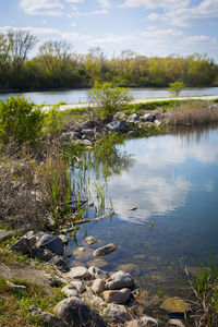 Scenic view of lake against sky