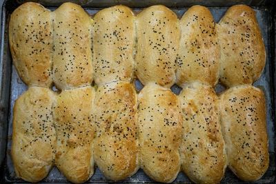 High angle view of bread in container