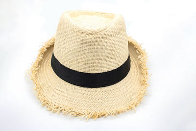 High angle view of hat on white background