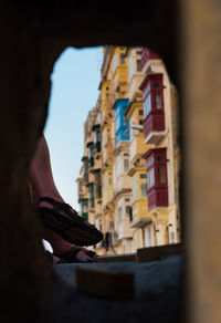 Valetta balconies, view from under a bridge. malta