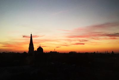 Silhouette of buildings at sunset