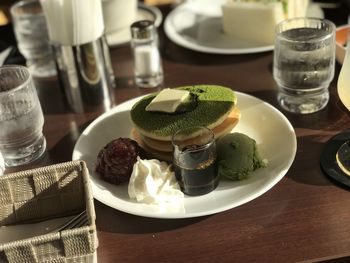 High angle view of food on table in restaurant
