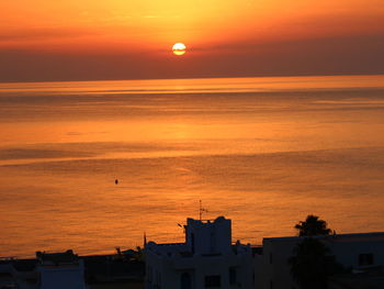 Scenic view of sea against orange sky